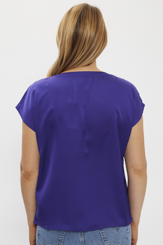 Blouse bleue satinée pour femme