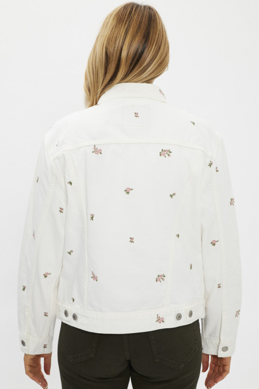 Veste en jeans blanche avec roses brodées pour femme Levi's en coton