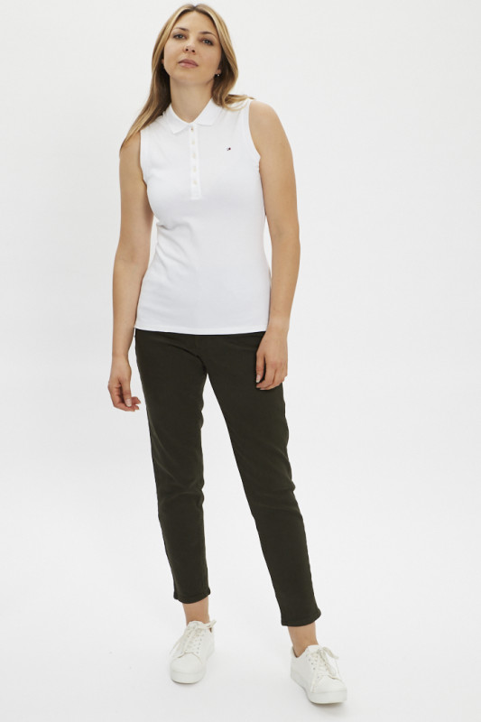 Polo blanc sans manches coton mélangé pour femme Tommy Hilfiger