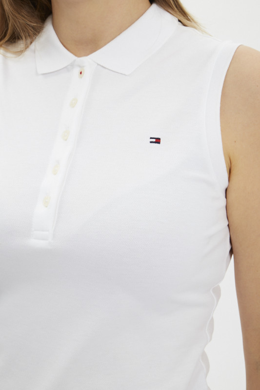 Polo blanc sans manches coton mélangé pour femme Tommy Hilfiger fermeture 5 boutons
