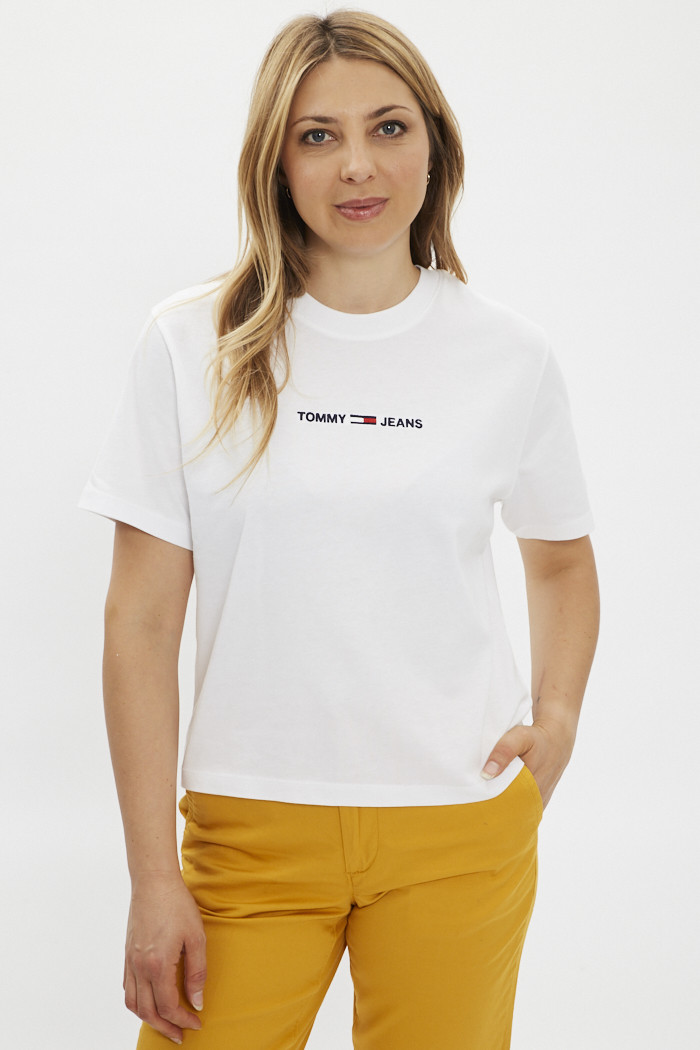 T shirt blanc coupe courte pour femme Tommy Hilfiger Destock Jeans