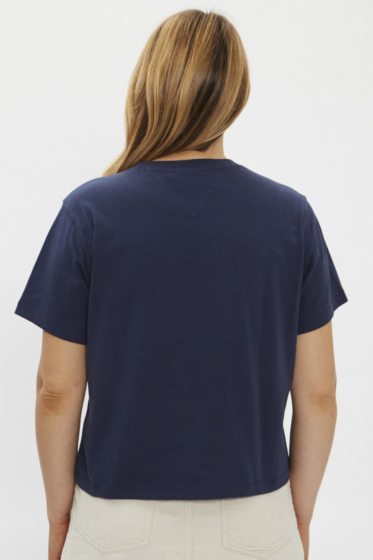 T-shirt bleu marine coupe courte pour femme