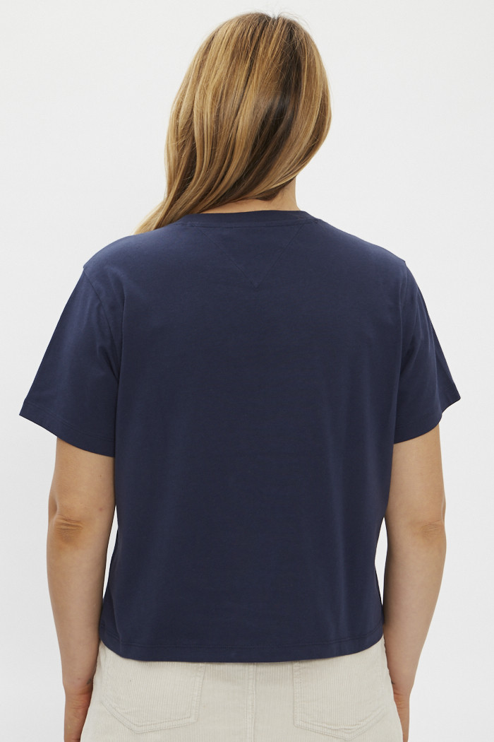 T shirt bleu marine pour femme coton bio Tommy Hilfiger Destock