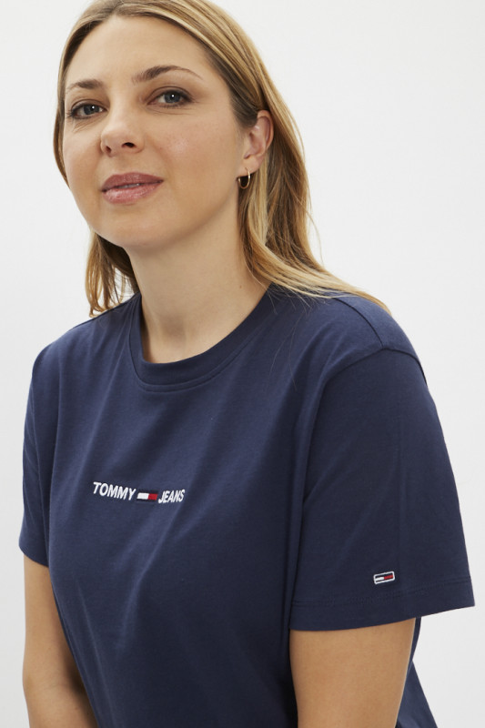 T-shirt bleu marine coupe courte pour femme coton bio Tommy Hilfiger