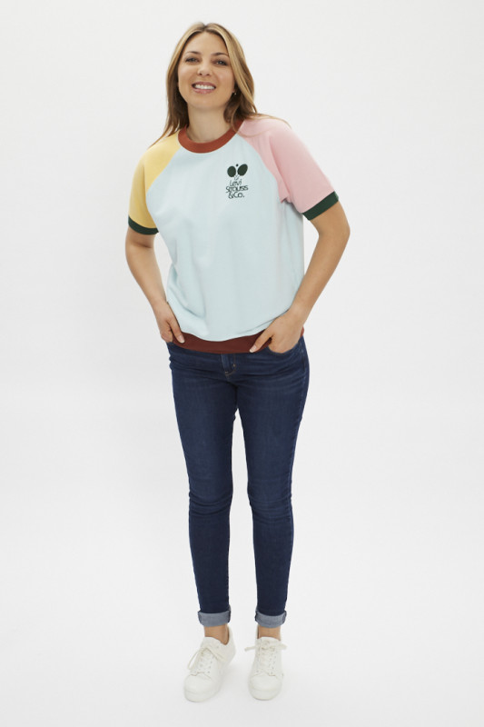 Sweat-shirt multicolore à manches courtes en coton