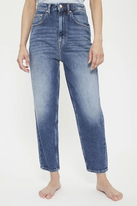 Jeans Mom bleu délavé coupe vintage coton mélangé