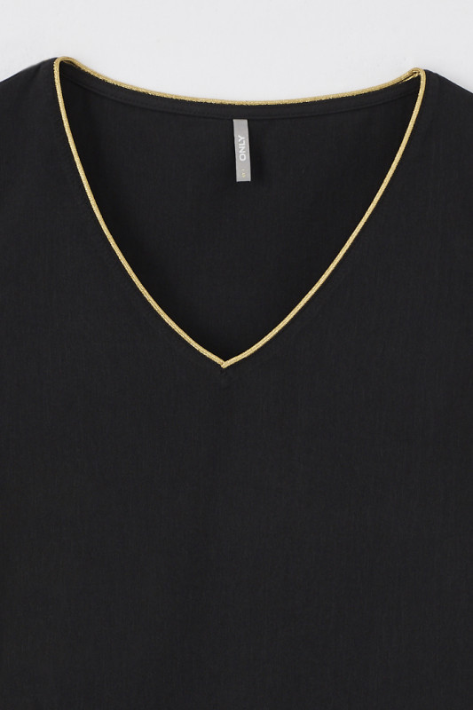 Top noir sans manches avec liseré or femme