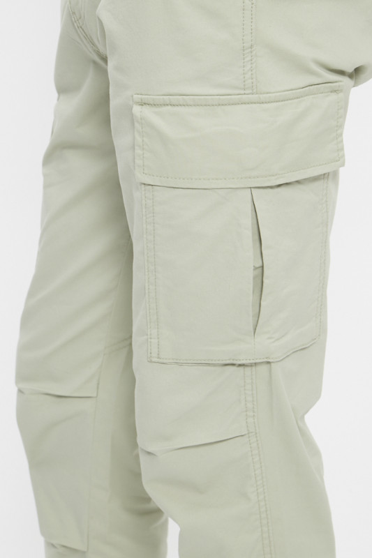 Pantalon cargo coupe droite beige en coton et élasthanne