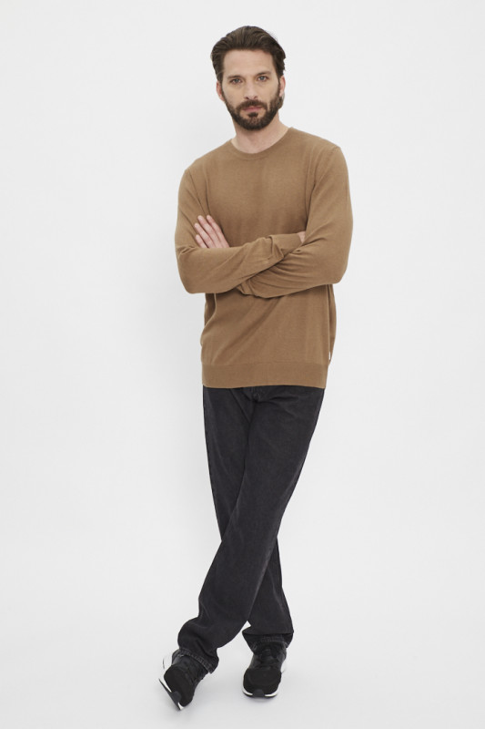 Pull maille col rond couleur camel hommeJack & Jones