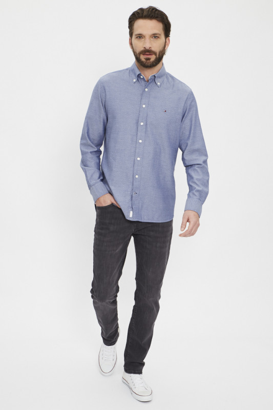 Chemise bleu indigo col boutonné Tommy Hilfiger