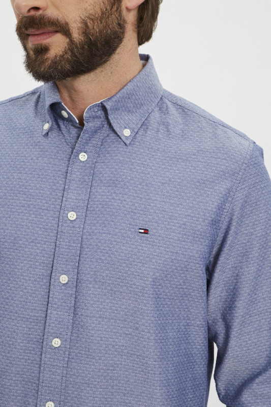 Chemise bleu indigo col boutonné en coton