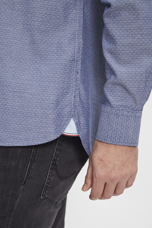 Chemise bleu indigo col boutonné petits motfis