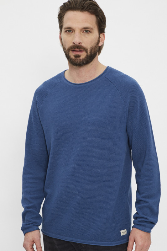 Pull maille col rond bleu indigo