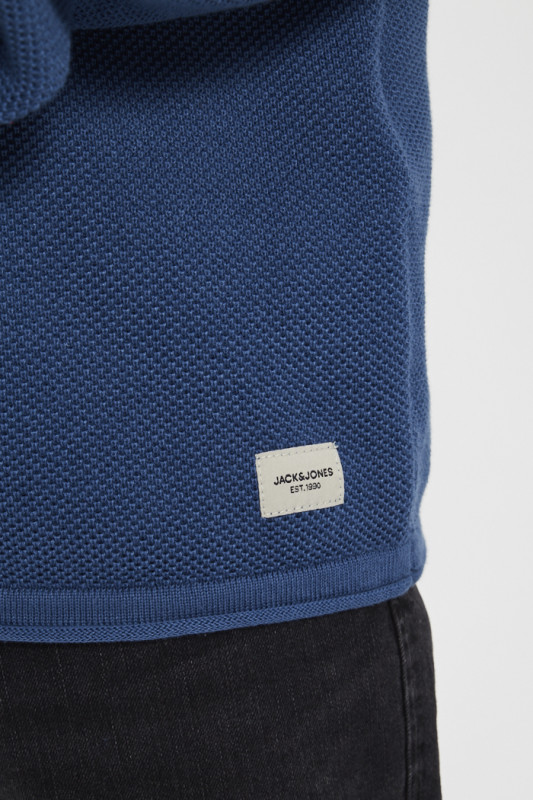 Pull maille col rond bleu indigo homme