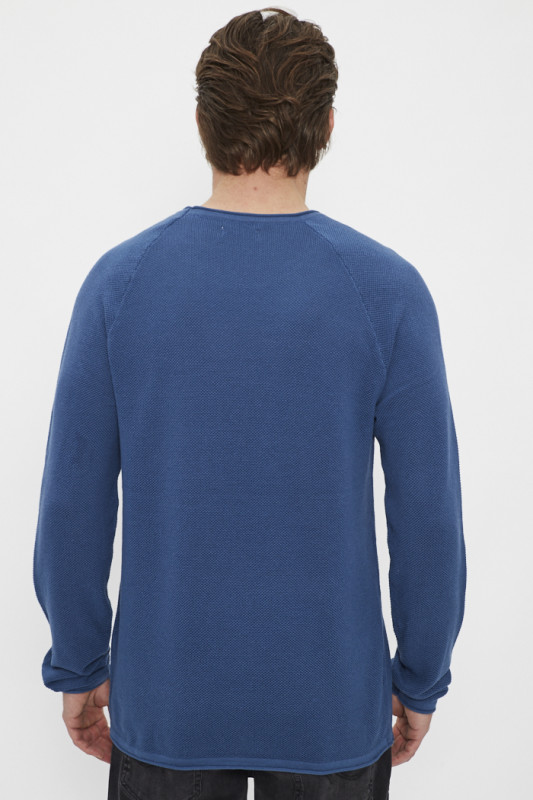Pull maille col rond bleu indigo coton mélangé