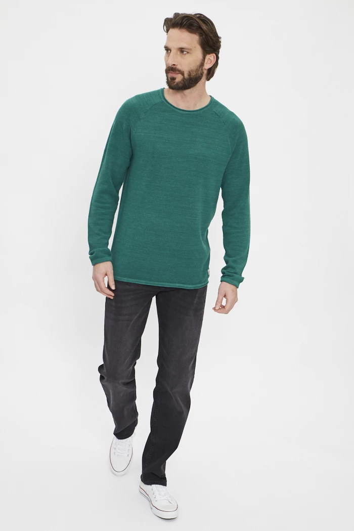 Pull col rond jeux de points fantaisie Vert kaki