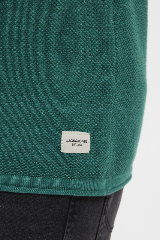 Pull maille col rond vert émeraude coton mélangé