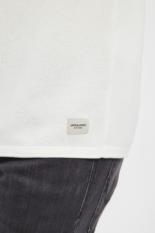 Pull maille col rond blanc homme