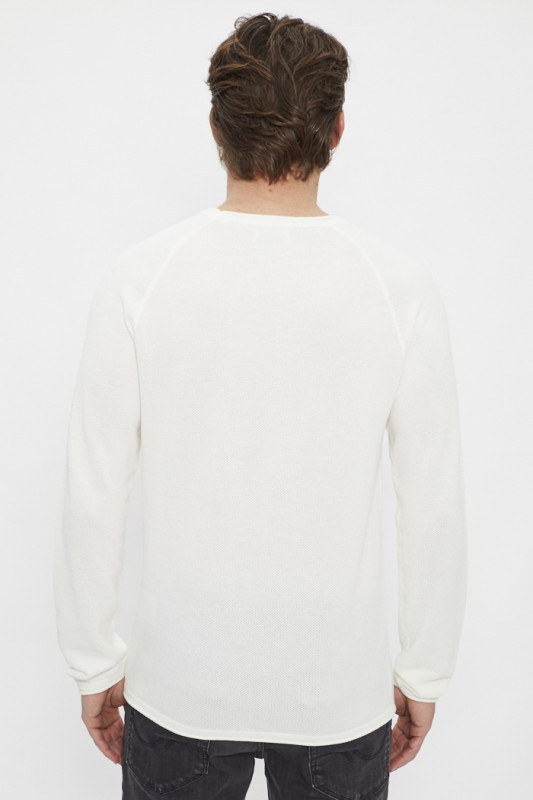 Pull maille col rond blanc coton mélangé