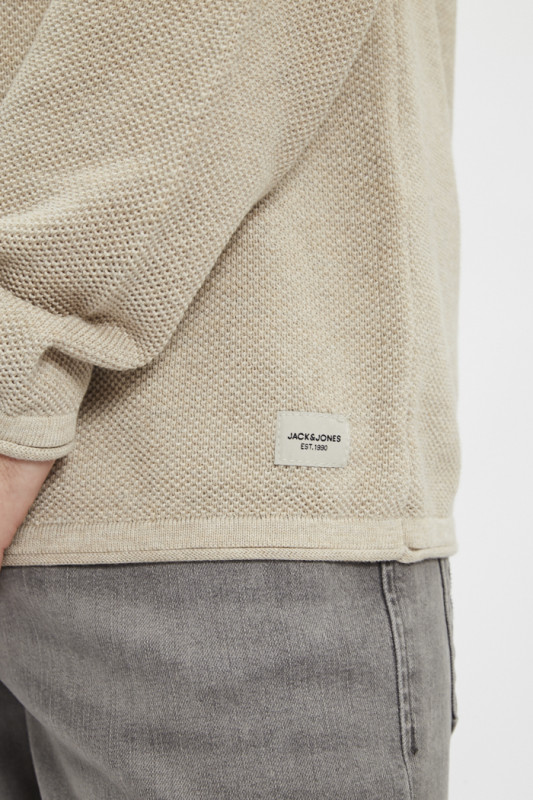 Pull maille col rond beige coton mélangé