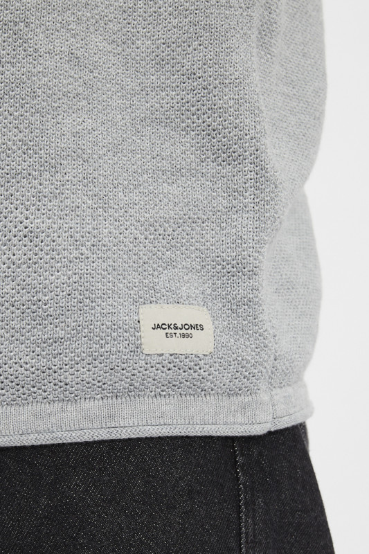 Pull maille col rond gris perle coton mélangé
