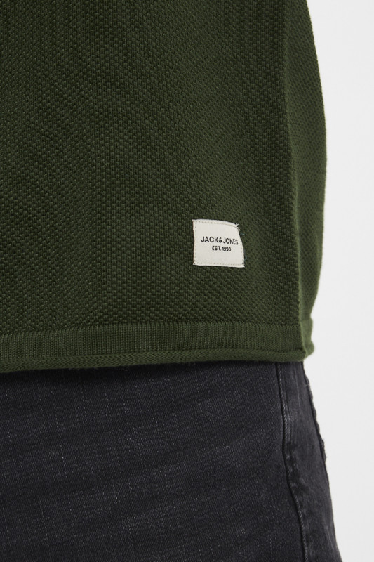 Pull en maille col rond vert sapin homme