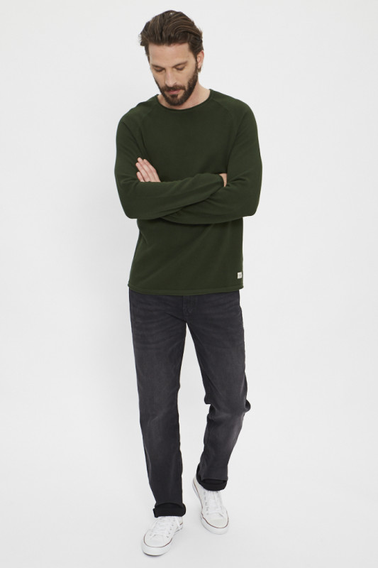 Pull en maille col rond vert sapin Jak & Jones