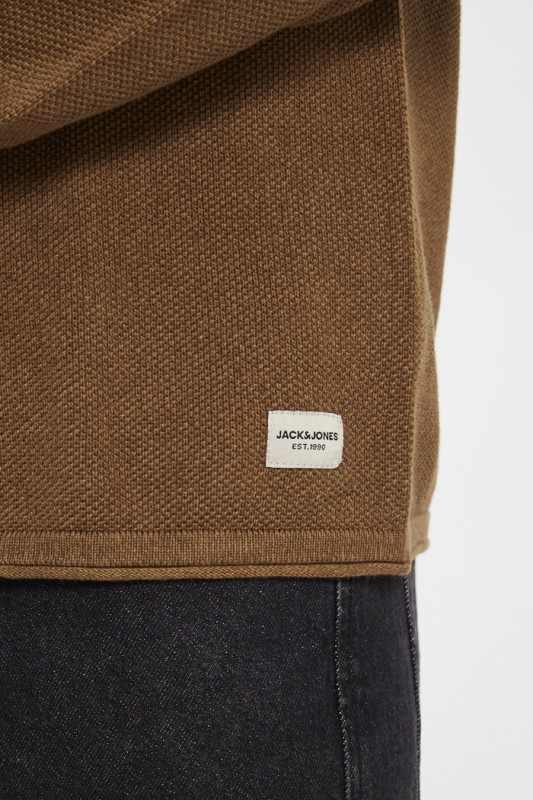 Pull en maille col rond marron  en coton 