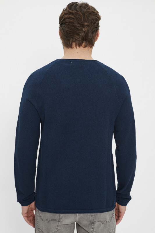 Pull en maille col rond bleu marine homme