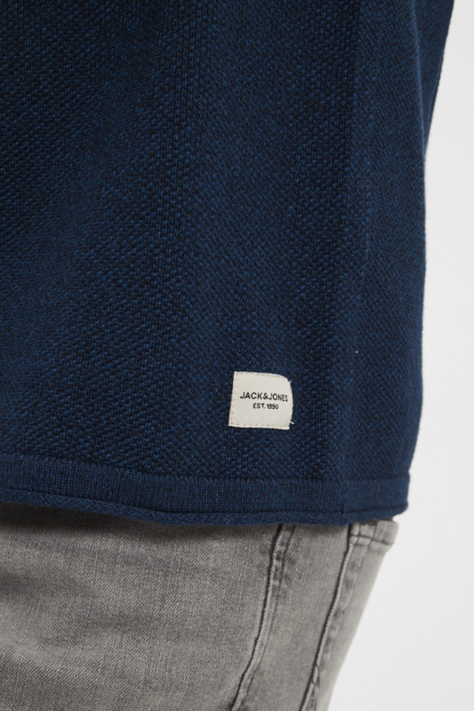 Pull en maille col rond bleu marine en coton 