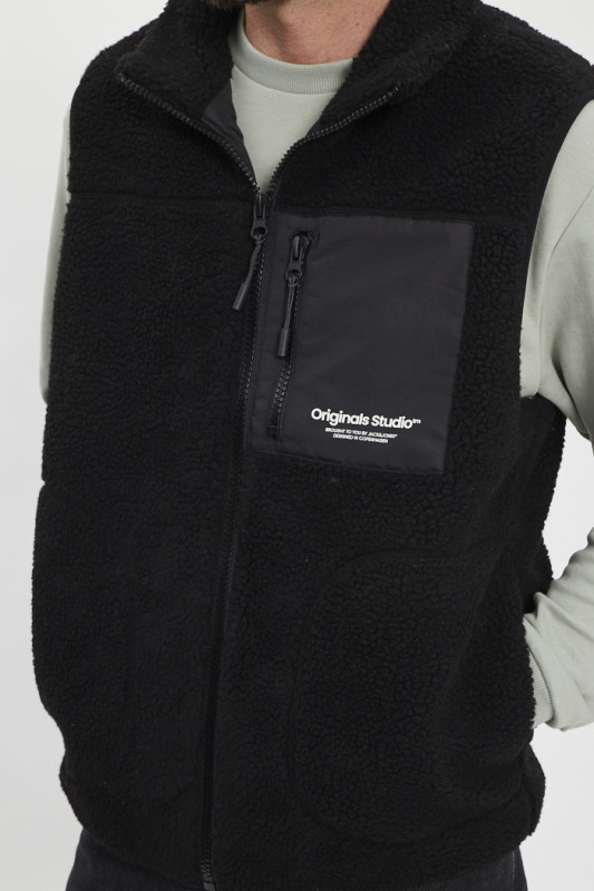 Veste noire zippée Jack & Jones pour homme sherpa