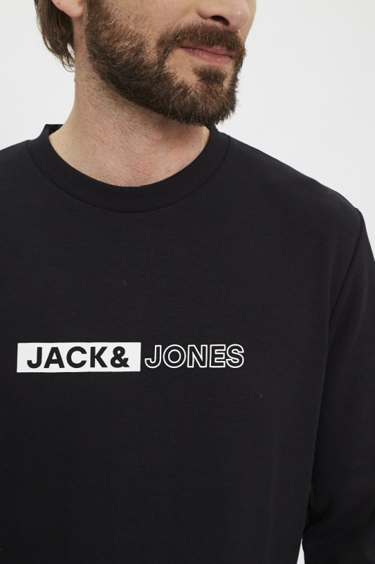 Sweat pour homme noir floqué Jack & Jones