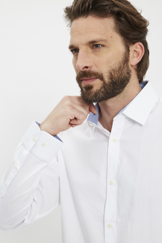 Chemise blanche classique intérieur col contrasté 100% coton