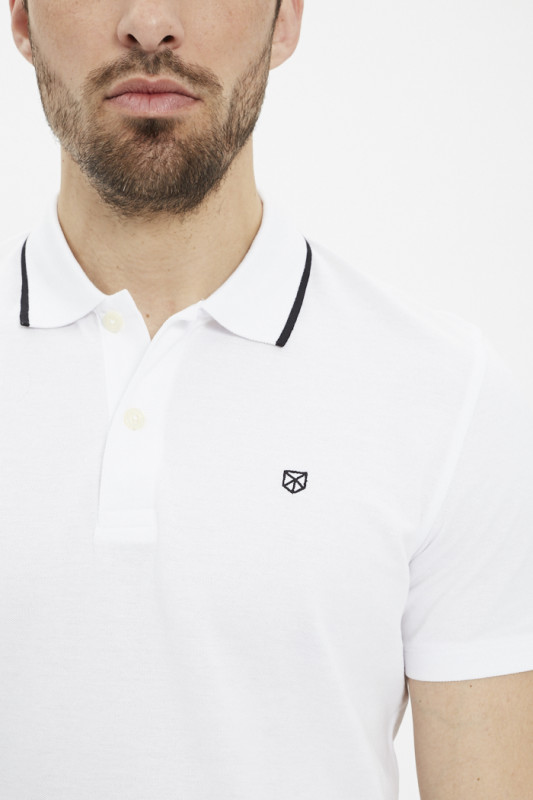 Polo slim col boutonné blanc Jack & Jones coupe slim