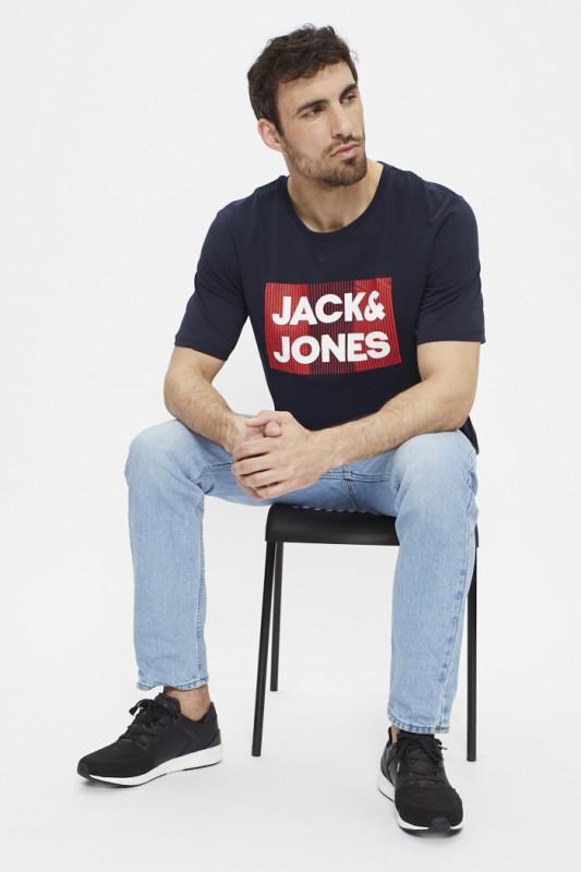T-shirt Jack & Jones pour homme bleu marine avec logo floqué 100% coton