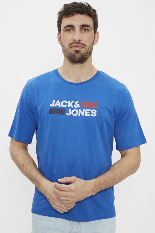 T-shirt bleu floqué pour homme